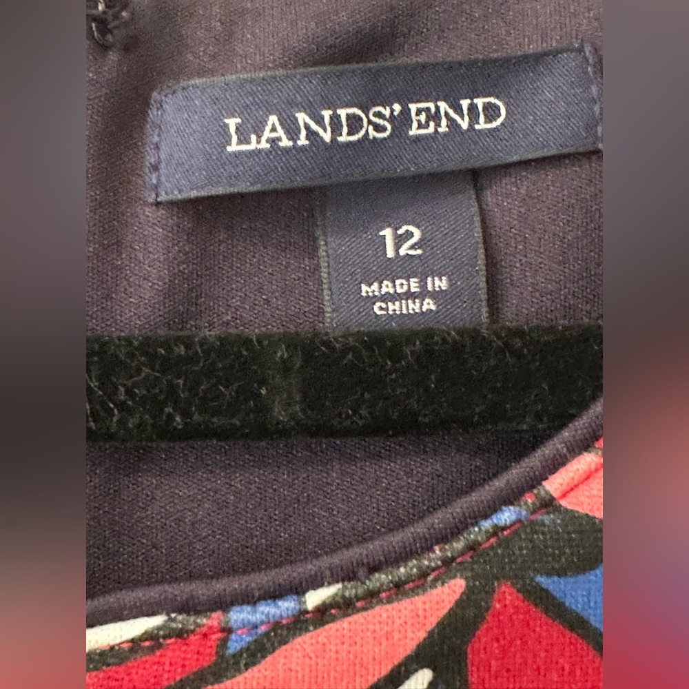 Lands' End Vibrant Red and Blue Leaf Print Midi Dress - Picture 2 of 6